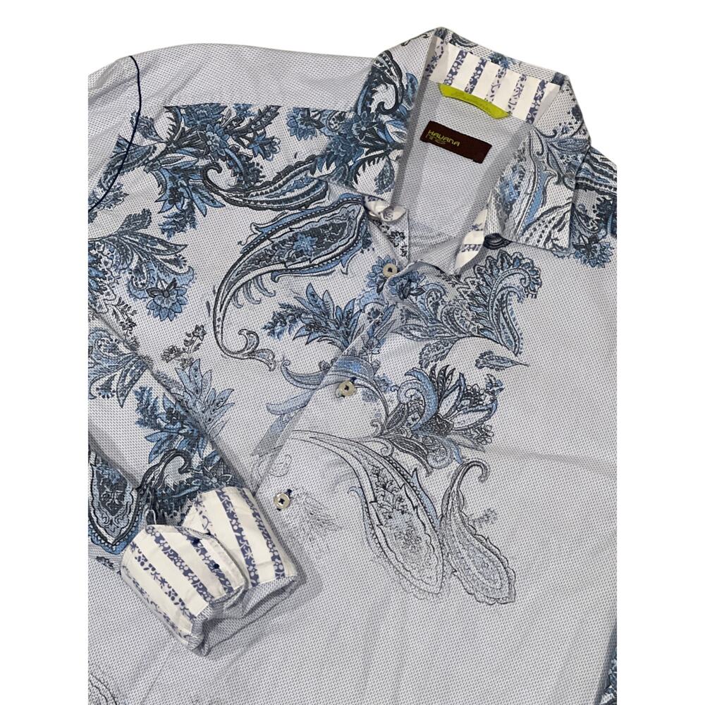 Havana Nines, Men's Blue Paisley Long Sleeve Button Down, Size Large, 1322-G